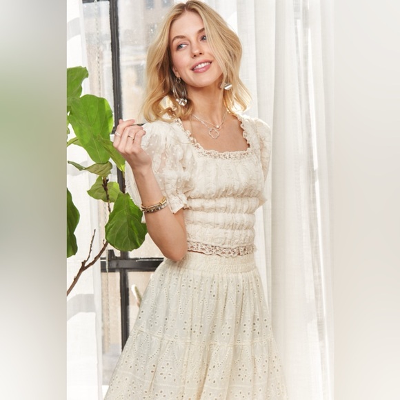 ADORA Lace Smocked Waist Peasant Top - Picture 12 of 16